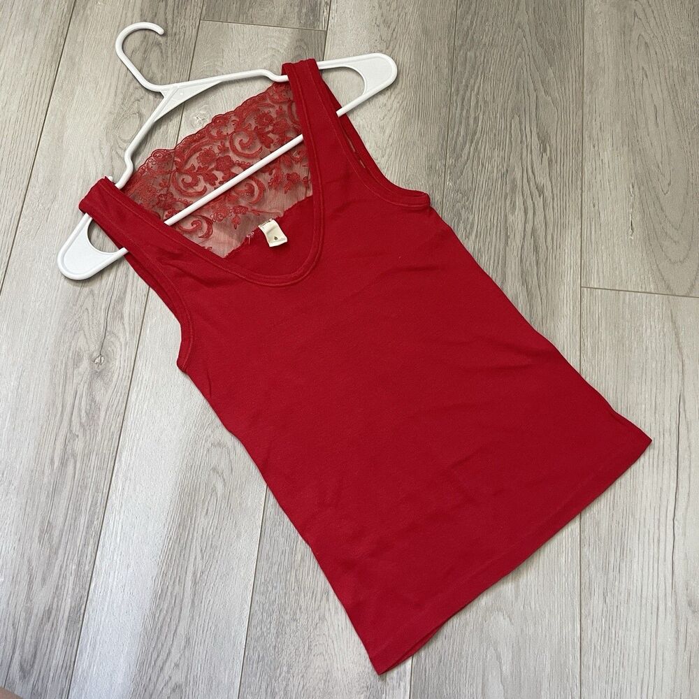 Victoria's Secret Tank Top v neck lace back sleeveless womens Red small vintage